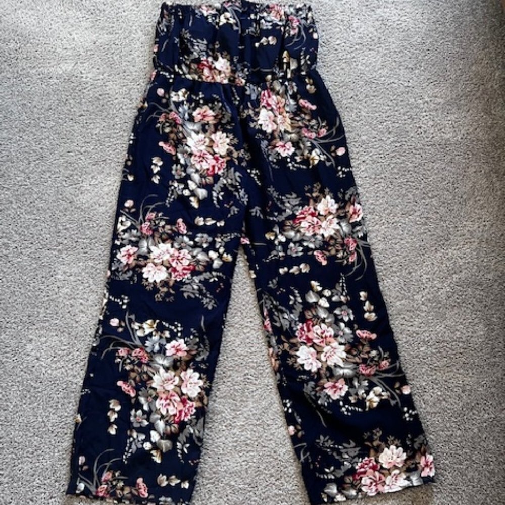 SHEIN Navy Floral Strapless Jumpsuit